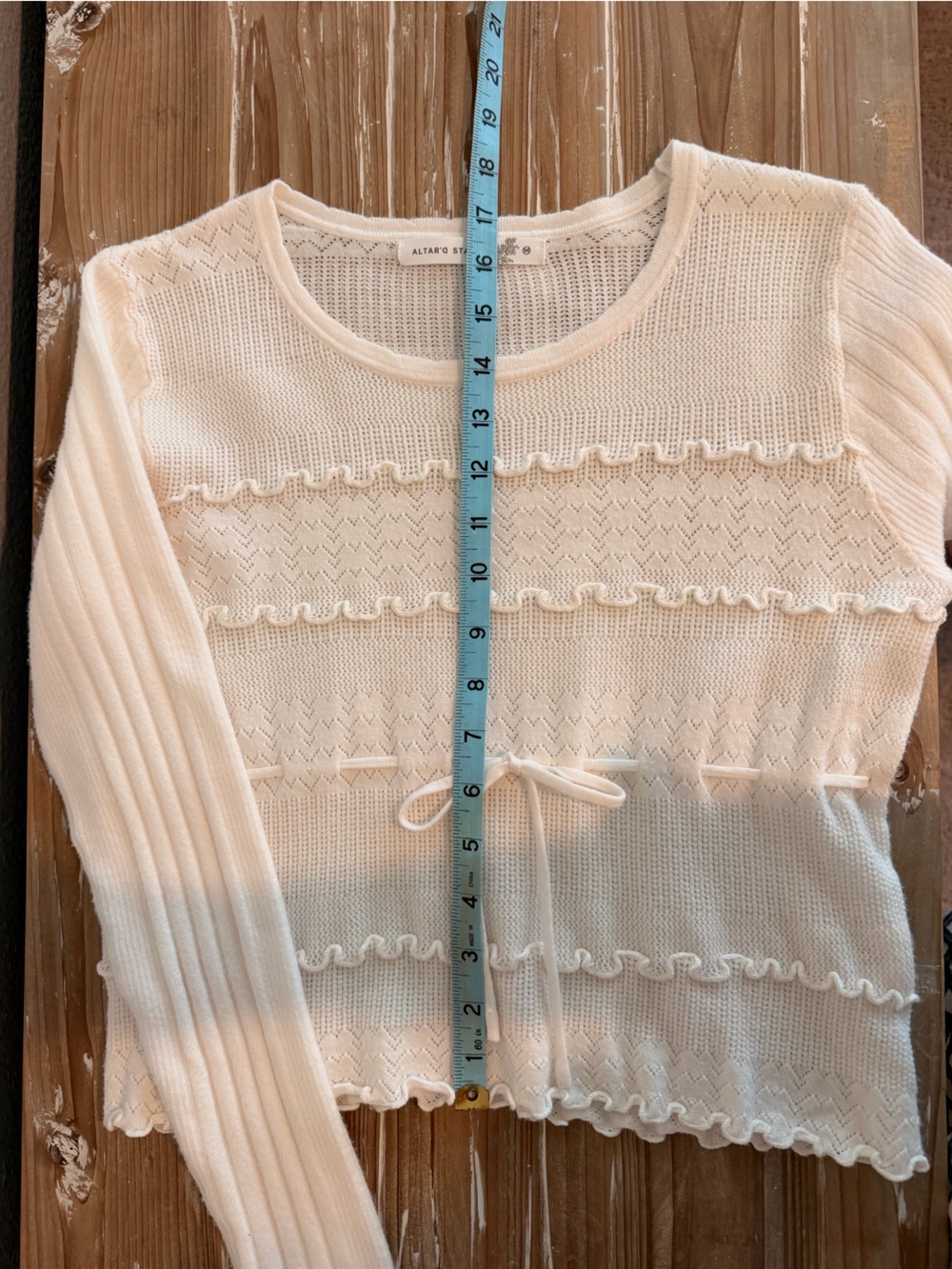 Altar'd State Ivory Pointelle Ruffle Trim Sweater (Size Medium) - Picture 10 of 10